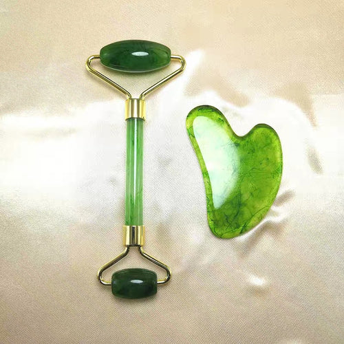 In stock: Resin rose quartz massage roller, imitation jade beauty bar, facial massager, double-headed roller gua sha set.