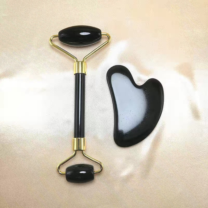 In stock: Resin rose quartz massage roller, imitation jade beauty bar, facial massager, double-headed roller gua sha set.